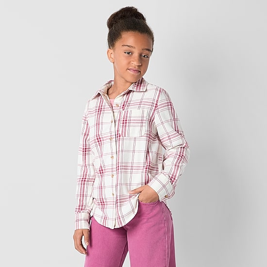 Thereabouts Little & Big Kid Girls Long Sleeve Cuffed Regular Fit Button-Down Shirt