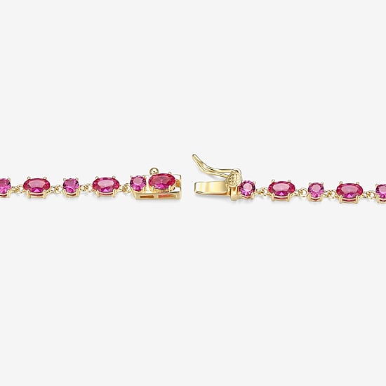 Womens Lab Created Red Ruby 18K Gold Over Silver Oval 7.25 Inch Tennis Bracelet