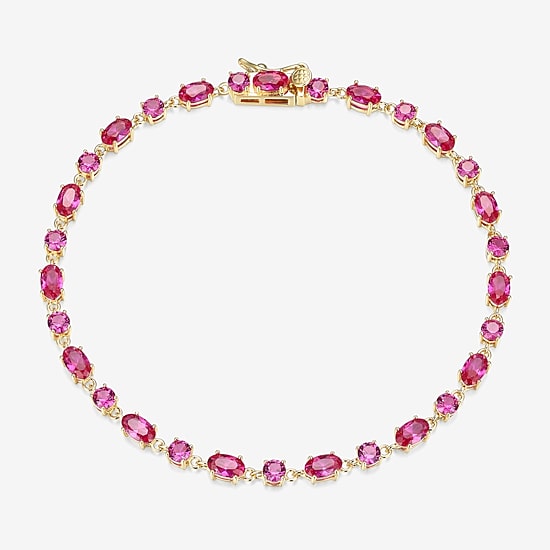 Womens Lab Created Red Ruby 18K Gold Over Silver Oval 7.25 Inch Tennis Bracelet