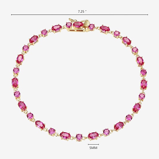 Womens Lab Created Red Ruby 18K Gold Over Silver Oval 7.25 Inch Tennis Bracelet