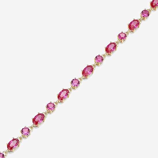 Womens Lab Created Red Ruby 18K Gold Over Silver Oval 7.25 Inch Tennis Bracelet