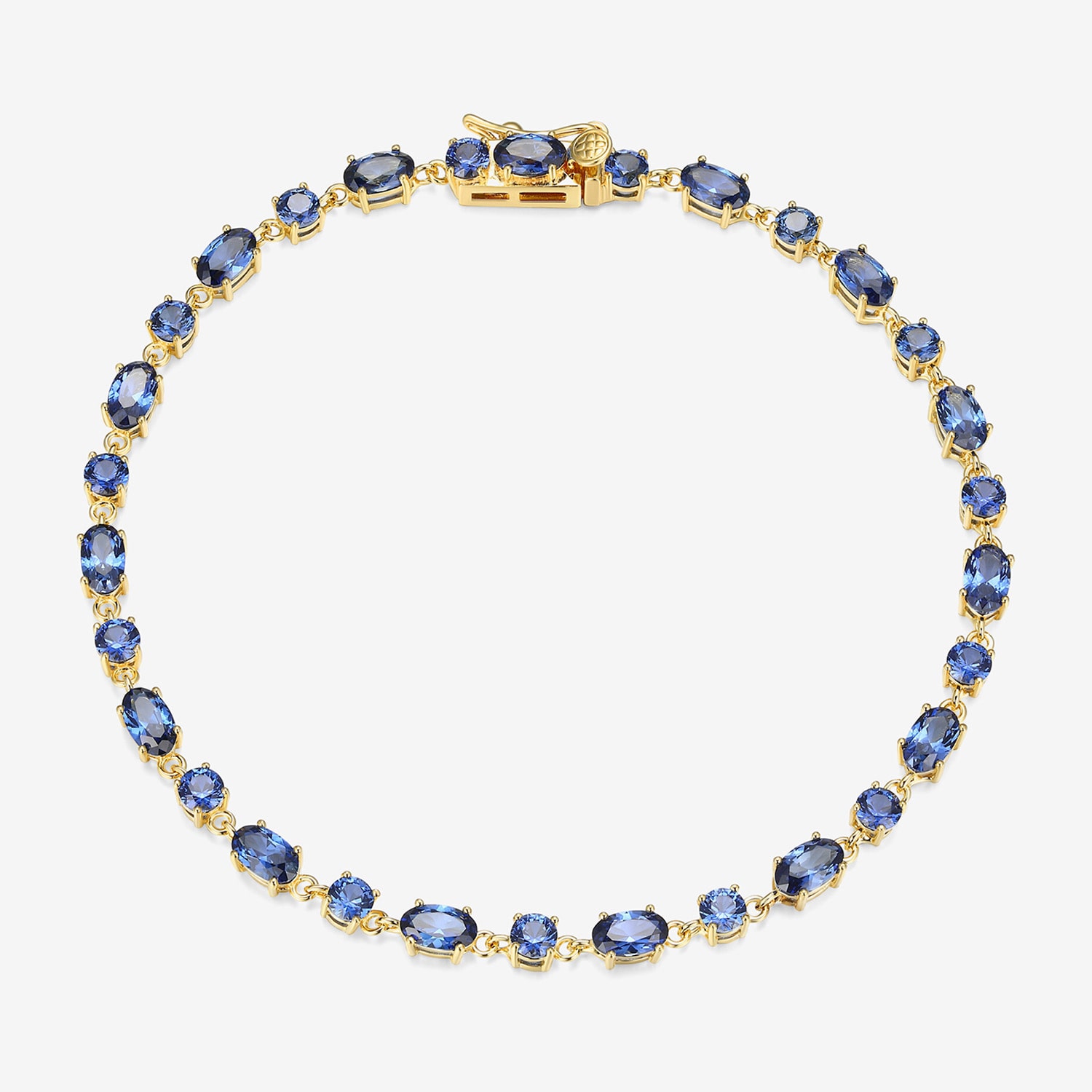 Womens Lab Created Sapphire 18K Gold Over Silver Oval 7.25 Inch Tennis Bracelet