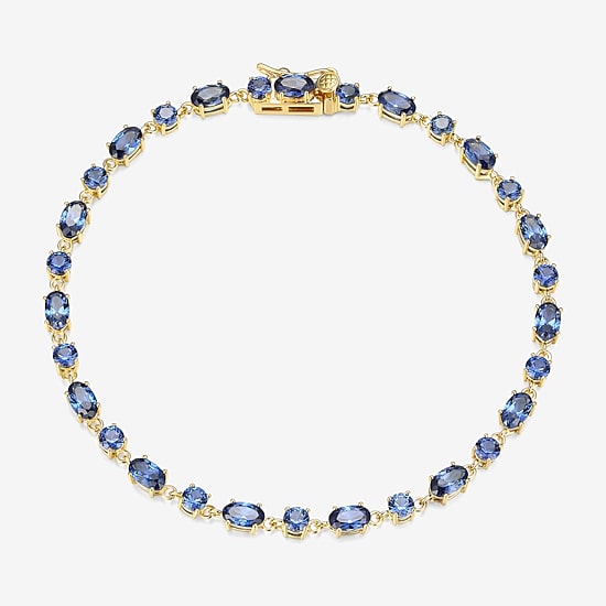 Womens Lab Created Blue Sapphire 18K Gold Over Silver Oval 7.25 Inch Tennis Bracelet