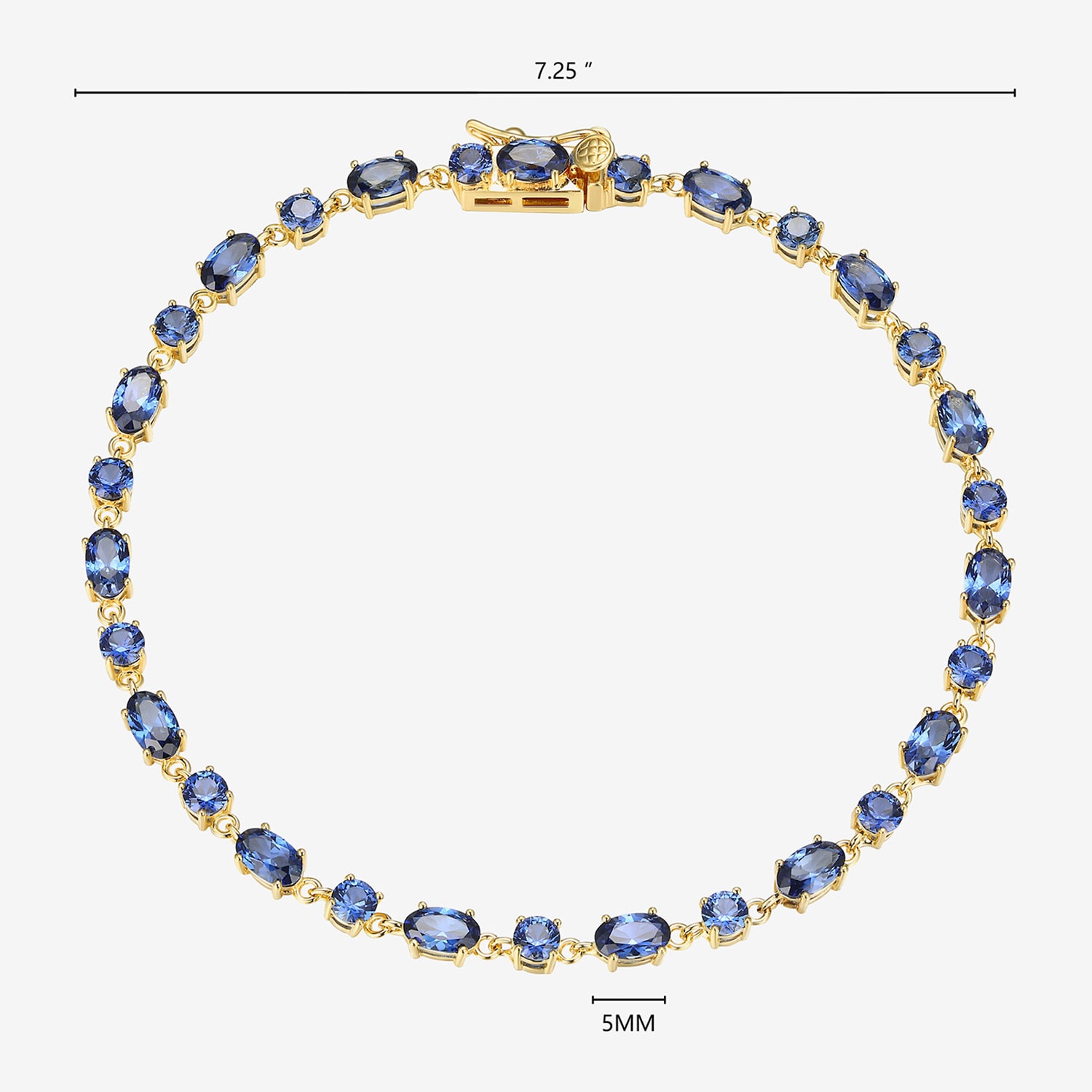 Womens Lab Created Sapphire 18K Gold Over Silver Oval 7.25 Inch Tennis Bracelet