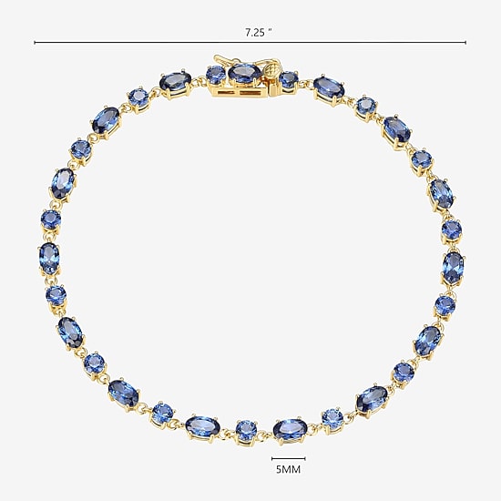 Womens Lab Created Blue Sapphire 18K Gold Over Silver Oval 7.25 Inch Tennis Bracelet