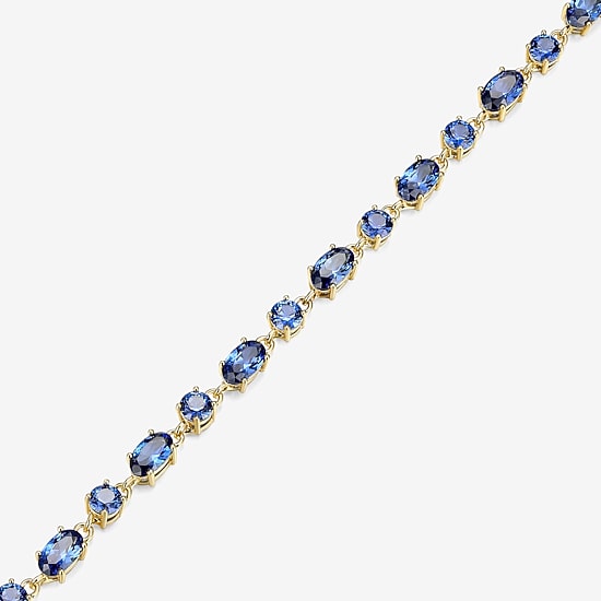 Womens Lab Created Blue Sapphire 18K Gold Over Silver Oval 7.25 Inch Tennis Bracelet