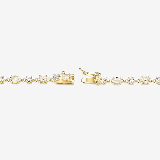 Womens Lab Created White Sapphire 18K Gold Over Silver Oval 7.25 Inch Tennis Bracelet