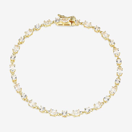 Womens Lab Created White Sapphire 18K Gold Over Silver Oval 7.25 Inch Tennis Bracelet