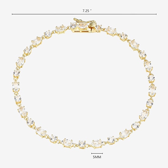 Womens Lab Created White Sapphire 18K Gold Over Silver Oval 7.25 Inch Tennis Bracelet