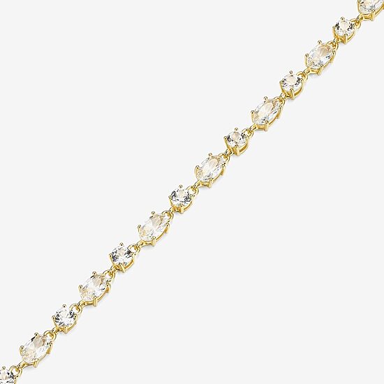 Womens Lab Created White Sapphire 18K Gold Over Silver Oval 7.25 Inch Tennis Bracelet