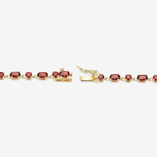 Womens Genuine Red Garnet 18K Gold Over Silver Oval 7.25 Inch Tennis Bracelet
