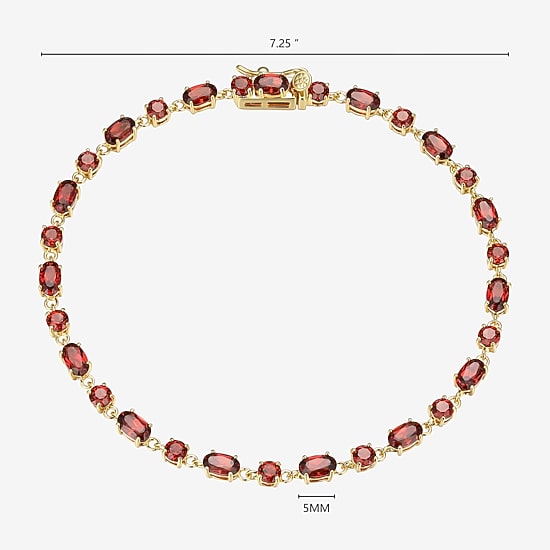 Womens Genuine Red Garnet 18K Gold Over Silver Oval 7.25 Inch Tennis Bracelet