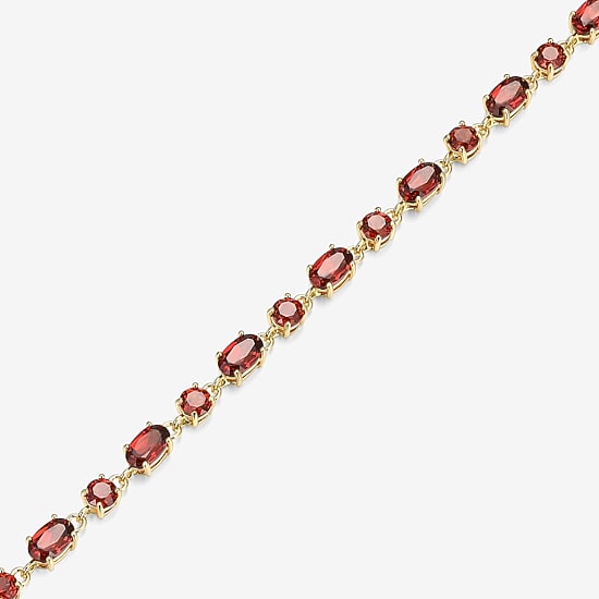Womens Genuine Red Garnet 18K Gold Over Silver Oval 7.25 Inch Tennis Bracelet