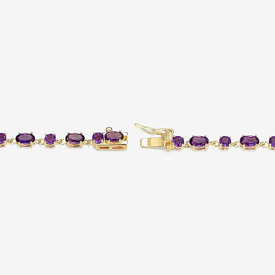 Womens Genuine Purple Amethyst 18K Gold Over Silver Oval 7.25 Inch Tennis Bracelet