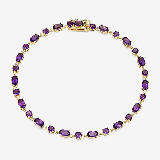 Womens Genuine Purple Amethyst 18K Gold Over Silver Oval 7.25 Inch Tennis Bracelet
