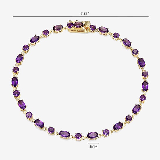 Womens Genuine Purple Amethyst 18K Gold Over Silver Oval 7.25 Inch Tennis Bracelet