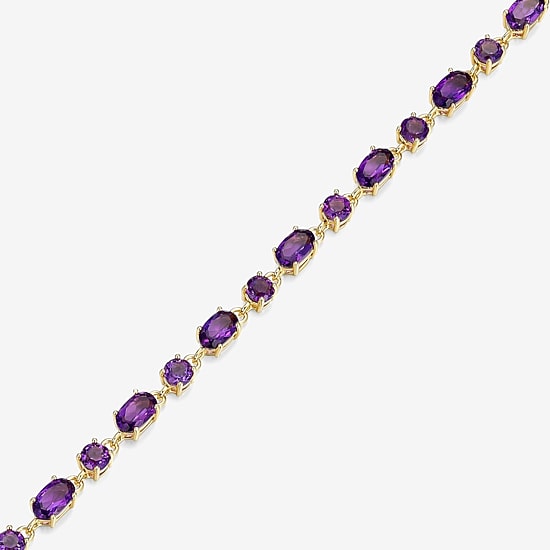 Womens Genuine Purple Amethyst 18K Gold Over Silver Oval 7.25 Inch Tennis Bracelet