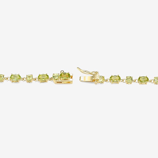 Womens Genuine Green Peridot 18K Gold Over Silver Oval 7.25 Inch Tennis Bracelet