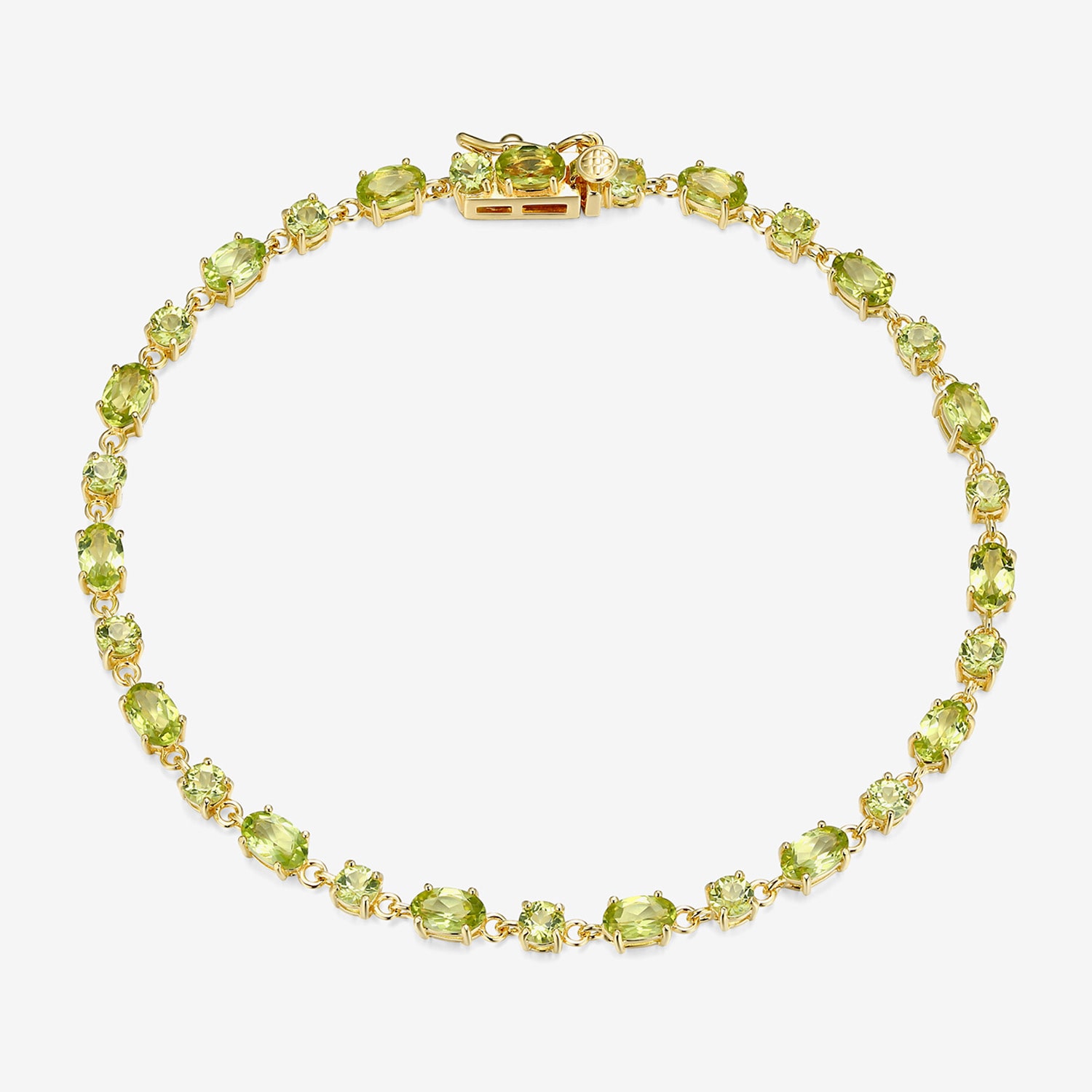 Womens Genuine Green Peridot 18K Gold Over Silver Oval 7.25 Inch Tennis Bracelet