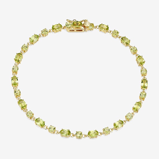 Womens Genuine Green Peridot 18K Gold Over Silver Oval 7.25 Inch Tennis Bracelet