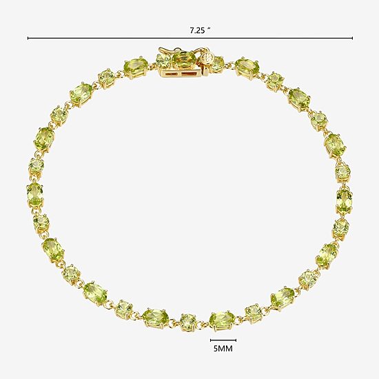 Womens Genuine Green Peridot 18K Gold Over Silver Oval 7.25 Inch Tennis Bracelet
