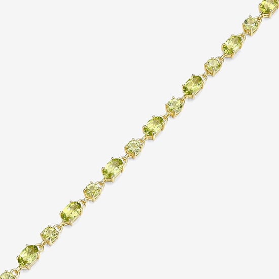 Womens Genuine Green Peridot 18K Gold Over Silver Oval 7.25 Inch Tennis Bracelet