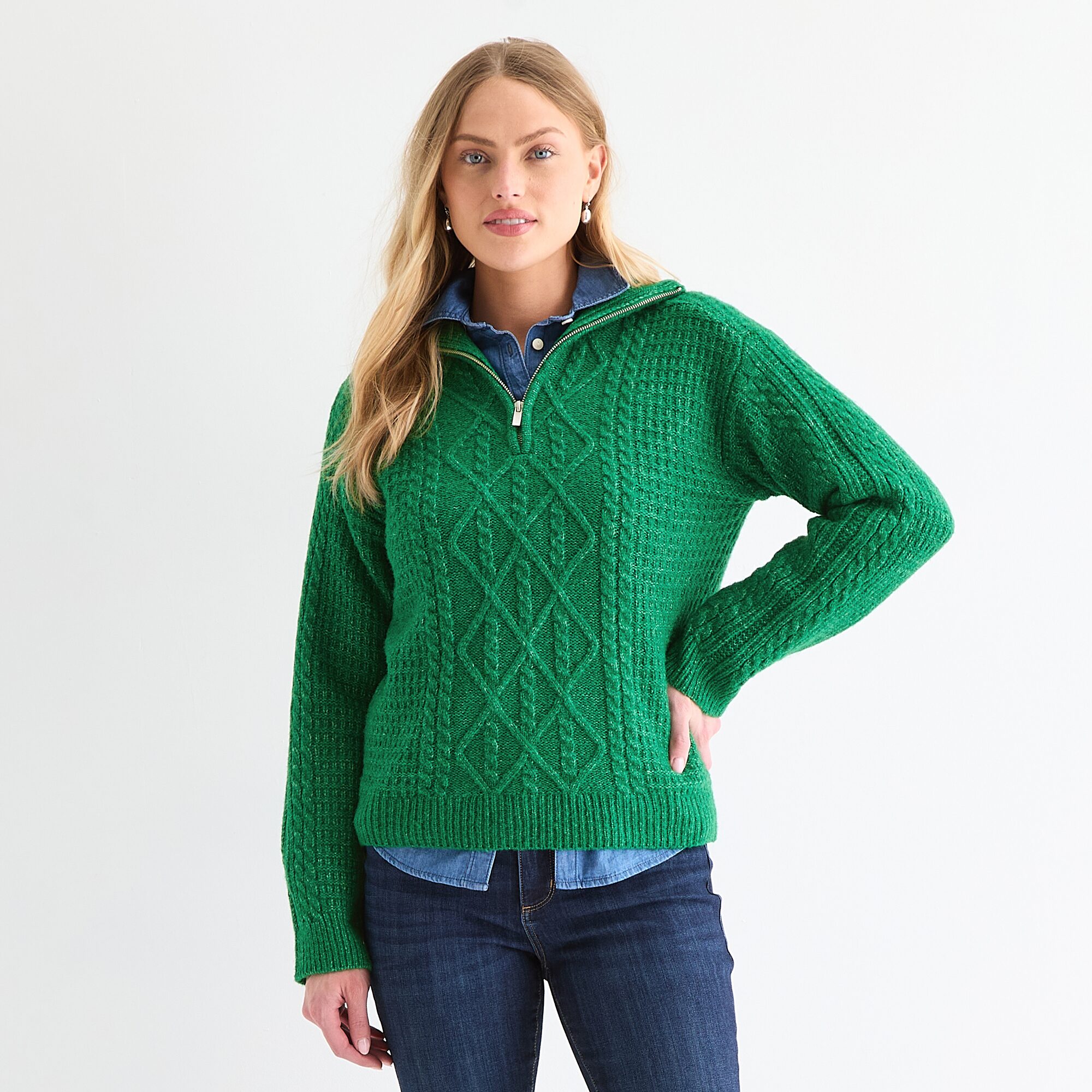 St. John's Bay Womens Long Sleeve Quarter-Zip Pullover Sweater