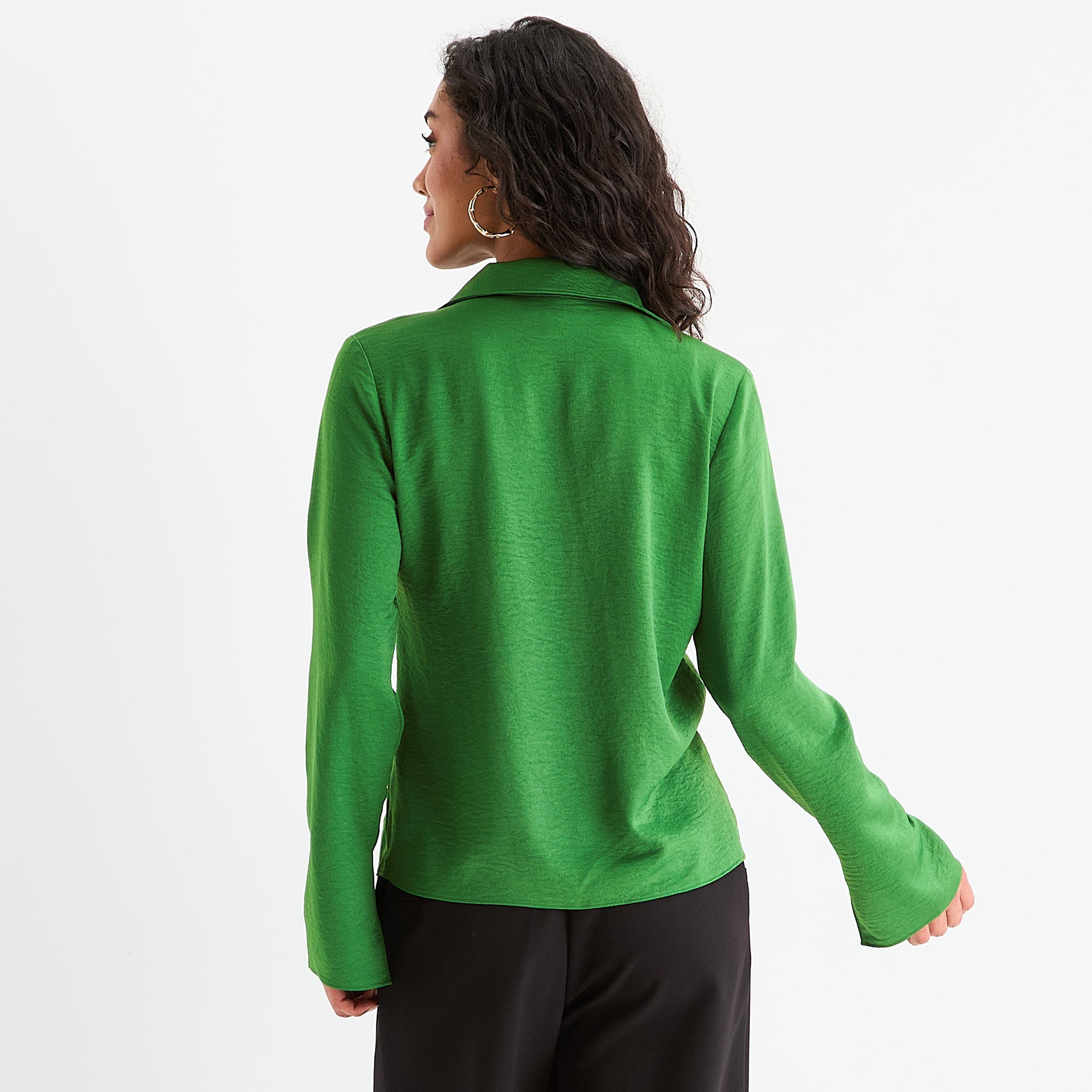 Bold Elements Womens Long Sleeve Satin Blouse