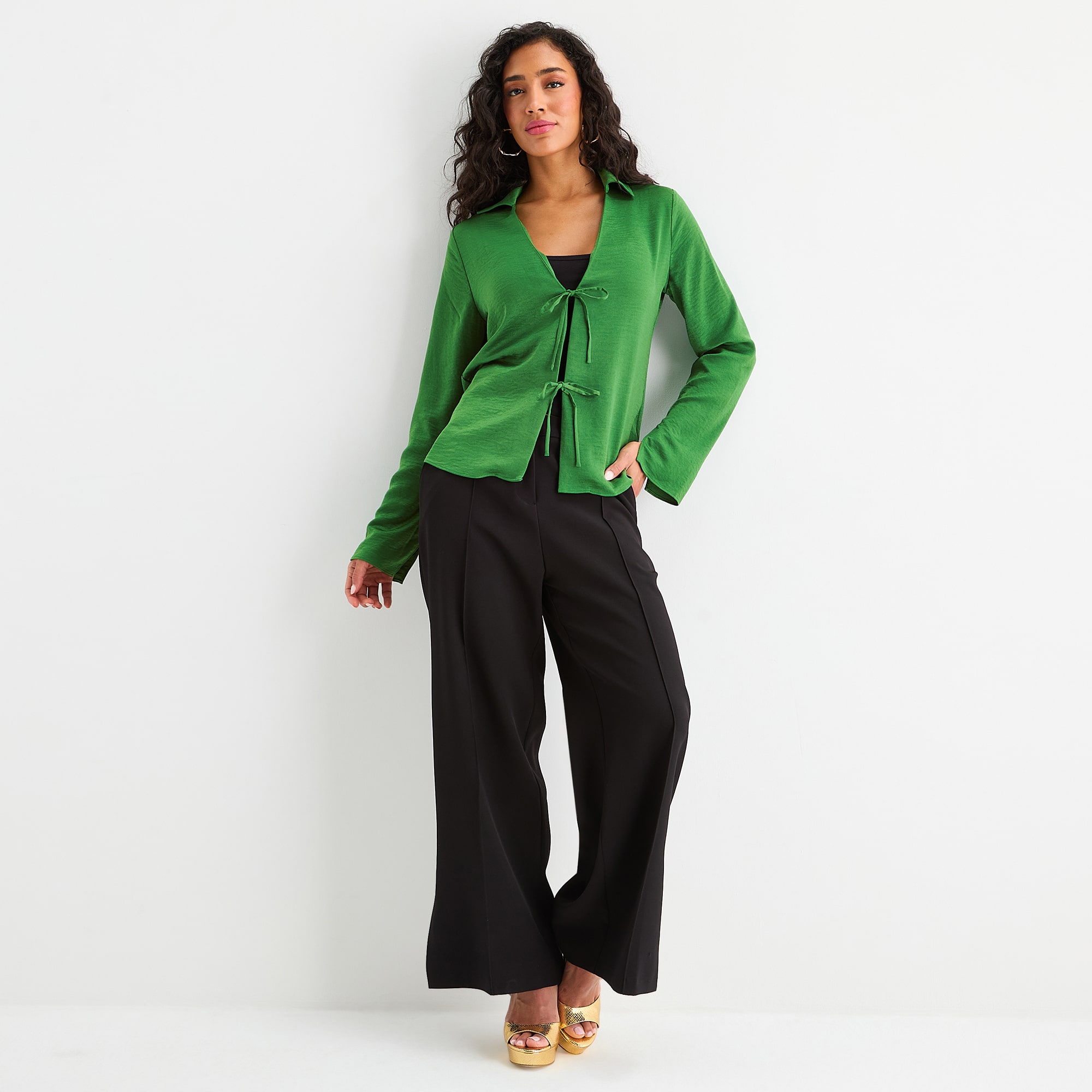 Bold Elements Womens Long Sleeve Satin Blouse