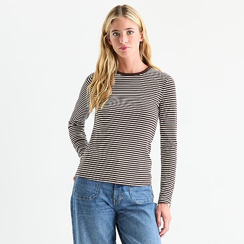 a.n.a Womens Crew Neck Long Sleeve T-Shirt, X-large, Red