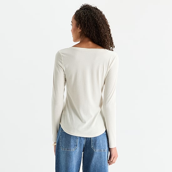 a.n.a Womens Henley Neck Long Sleeve T-Shirt