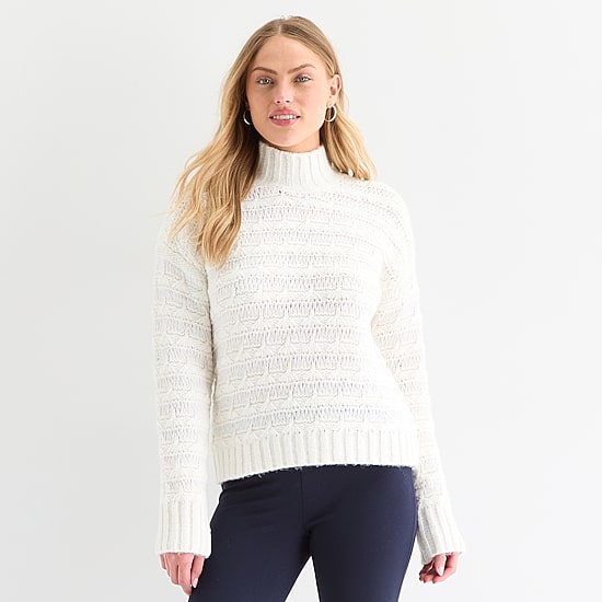 St. John's Bay Womens Mock Neck Long Sleeve Pullover Sweater