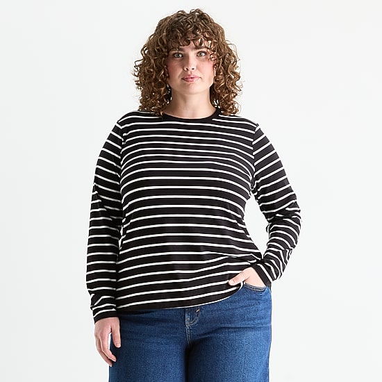 A.N.A Womens Plus Round Neck Long Sleeve T-Shirt