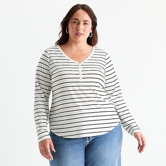 A.N.A Womens Plus Long Sleeve Regular Fit Henley Shirt