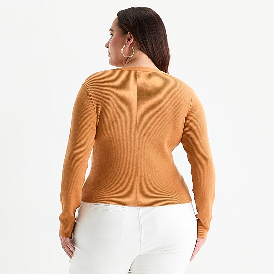 Bold Elements Plus Womens V Neck Long Sleeve Pullover Sweater