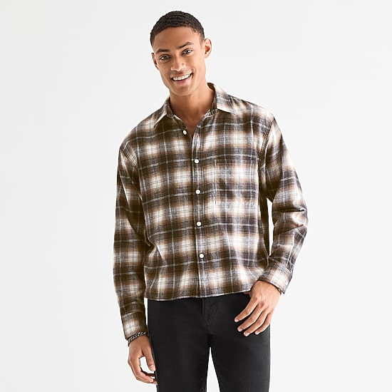 Arizona Mens Easy-on + Easy-off Long Sleeve Classic Fit Flannel Shirt