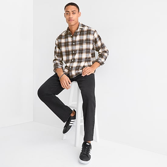 Arizona Mens Easy-on + Easy-off Long Sleeve Classic Fit Flannel Shirt