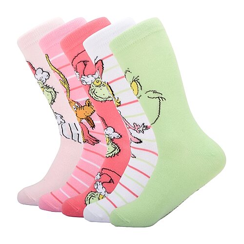 Licensed Properties Womens 5-pc. Grinch Crew Socks In Green