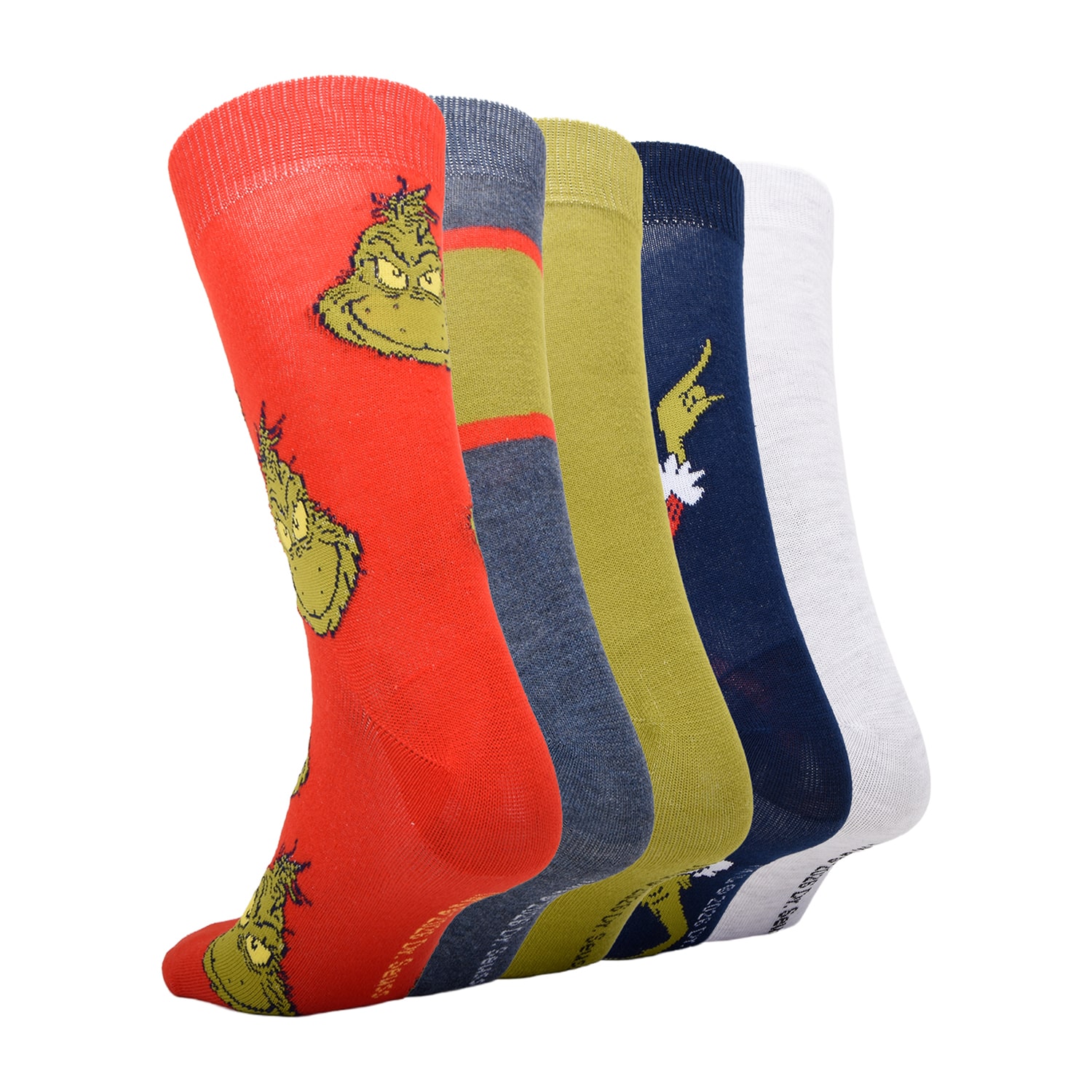 Mens 5 Pair Grinch Crew Socks