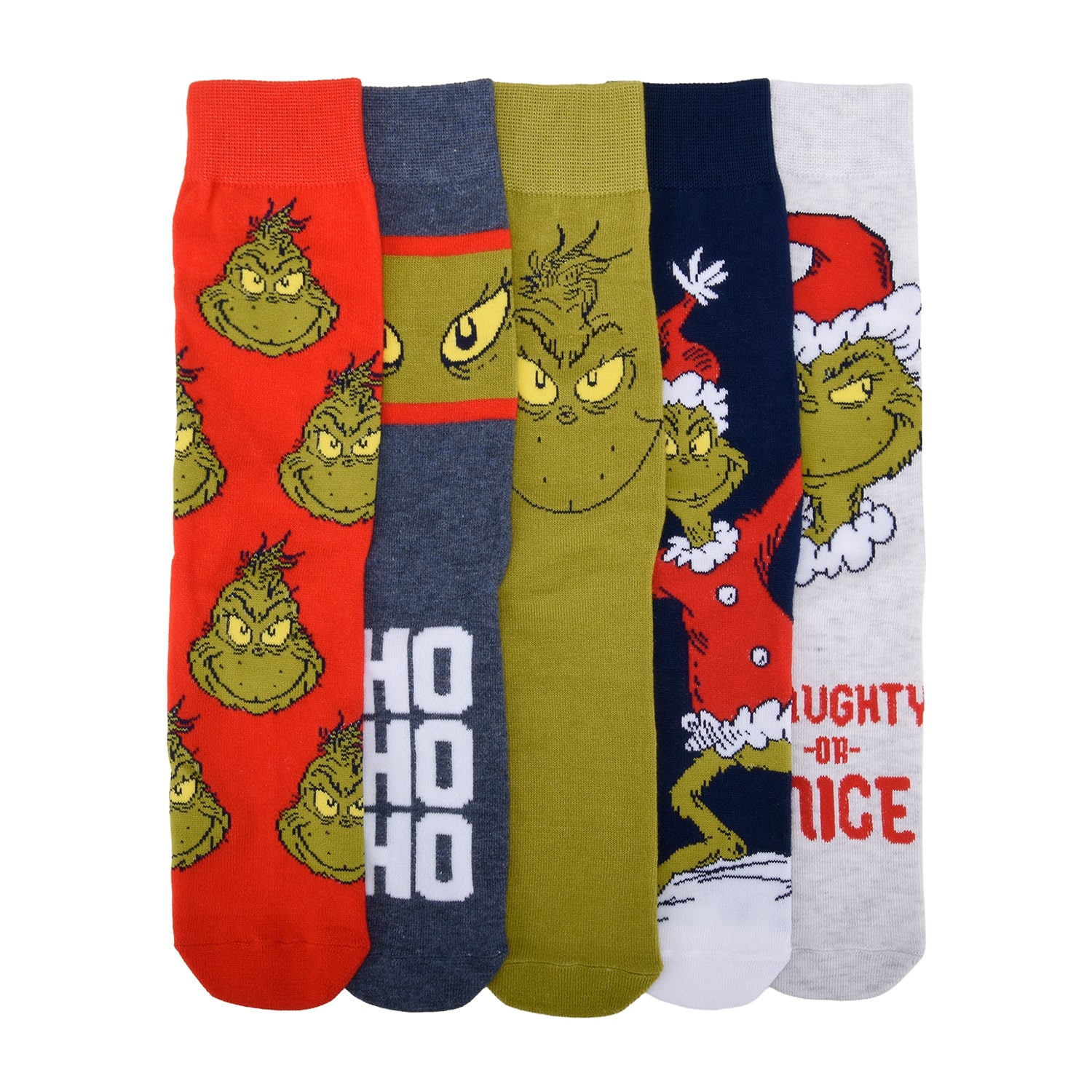 Mens 5 Pair Grinch Crew Socks