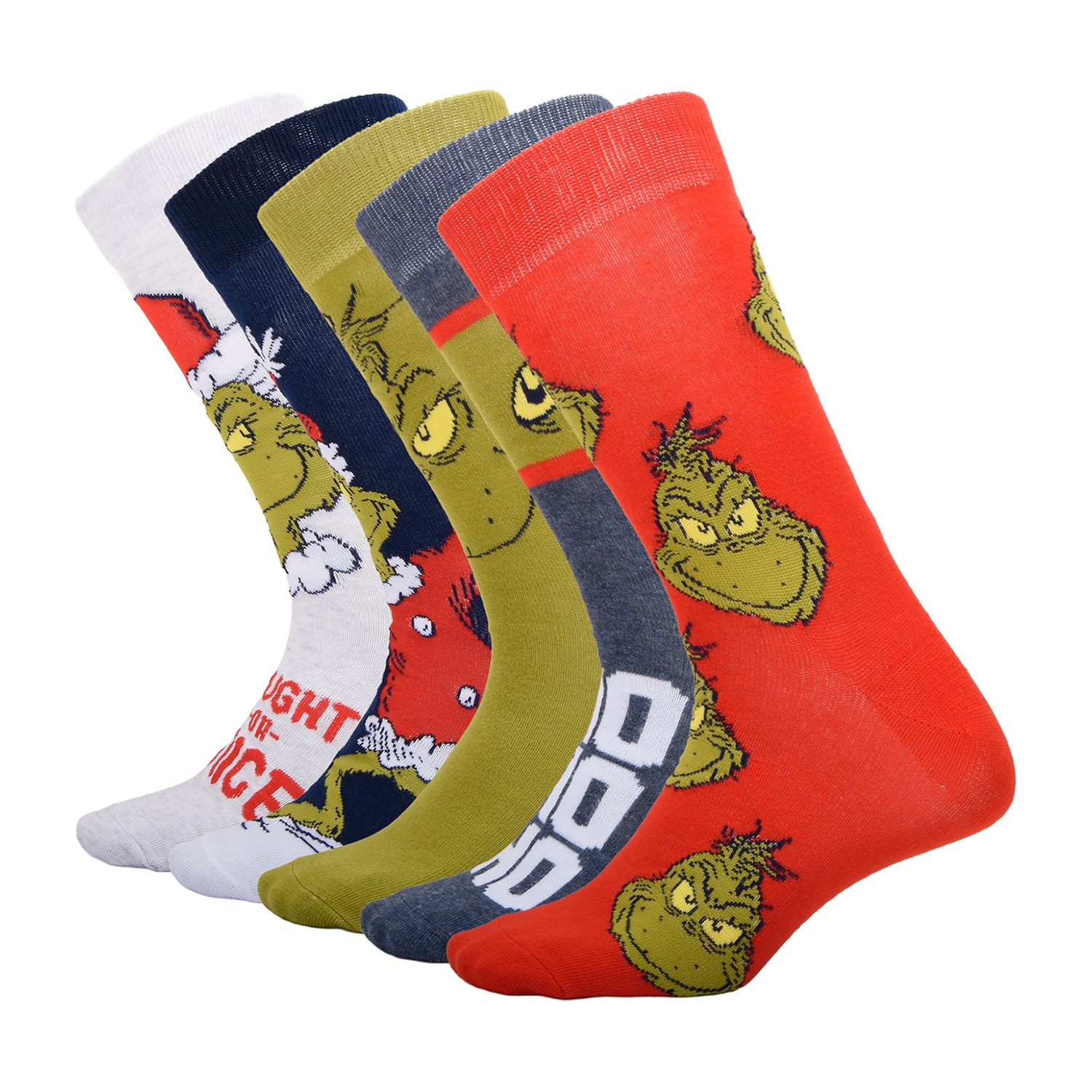 Mens 5 Pair Grinch Crew Socks