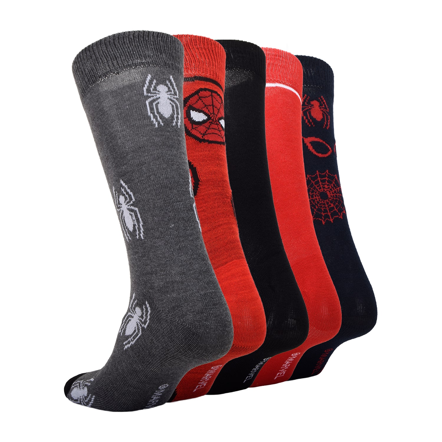 Mens 5 Pair Marvel Spiderman Crew Socks