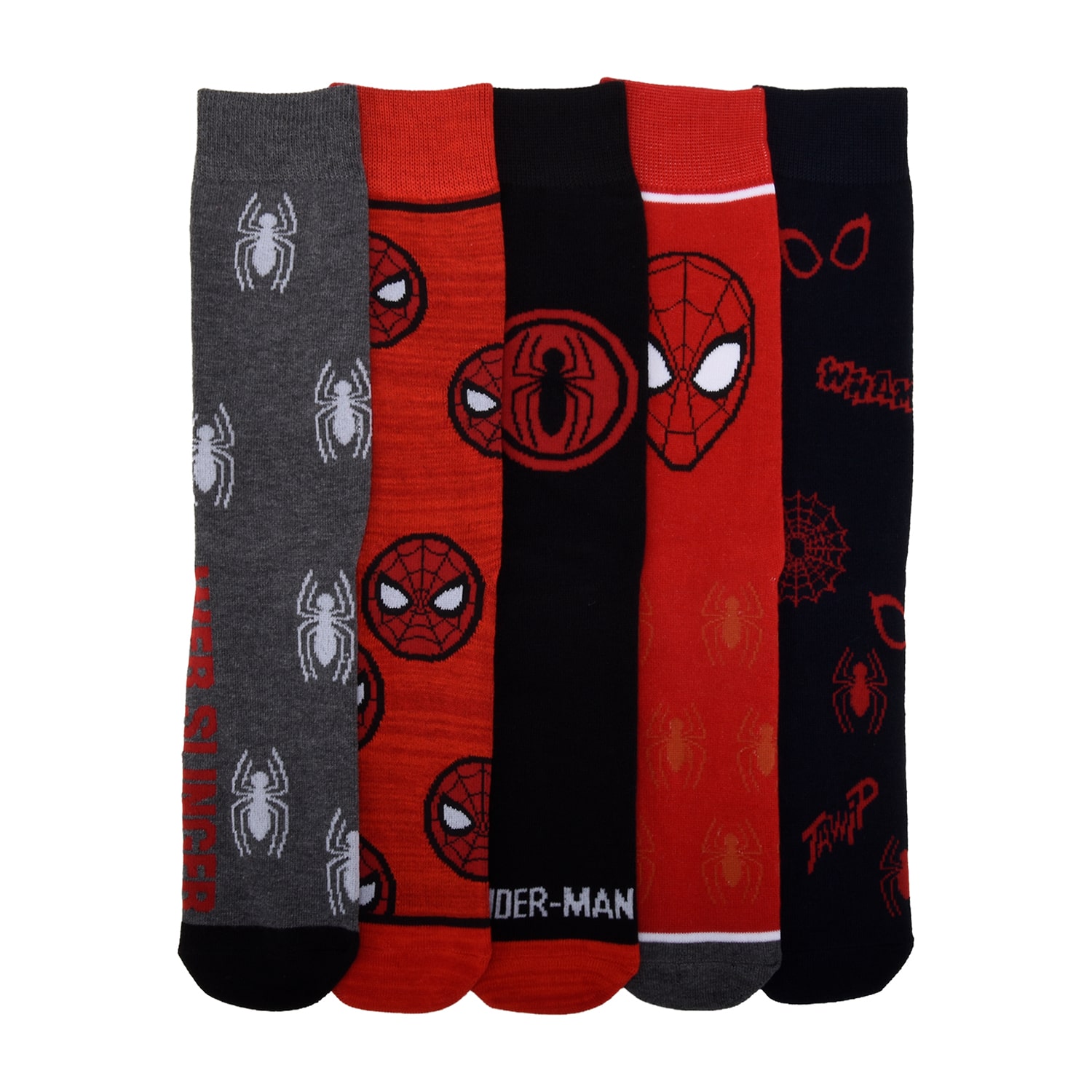Mens 5 Pair Marvel Spiderman Crew Socks