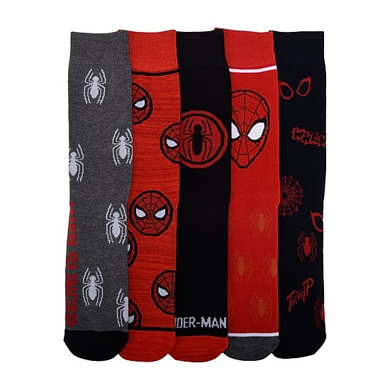 Mens 5 Pair Marvel Spiderman Crew Socks