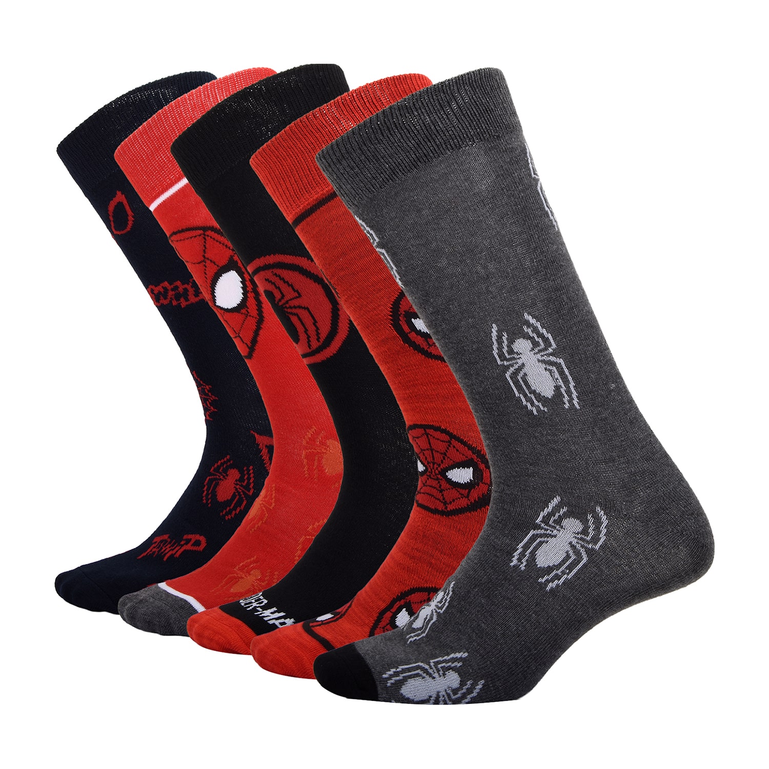Mens 5 Pair Marvel Spiderman Crew Socks