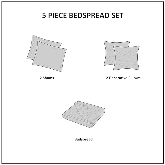 Madison Park Dartmouth 5 Piece Reversible Jacquard Bedspread Set