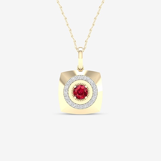 Mens 1/6 CT. T.W. Lead Glass-Filled Red Ruby 10K Gold Square 18 Inch Pendant Necklace