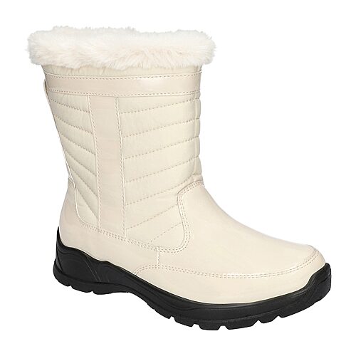 Easy Street Women's Frazer Slip Resistant and Waterproof Side Zip Boots - Winter White Patent