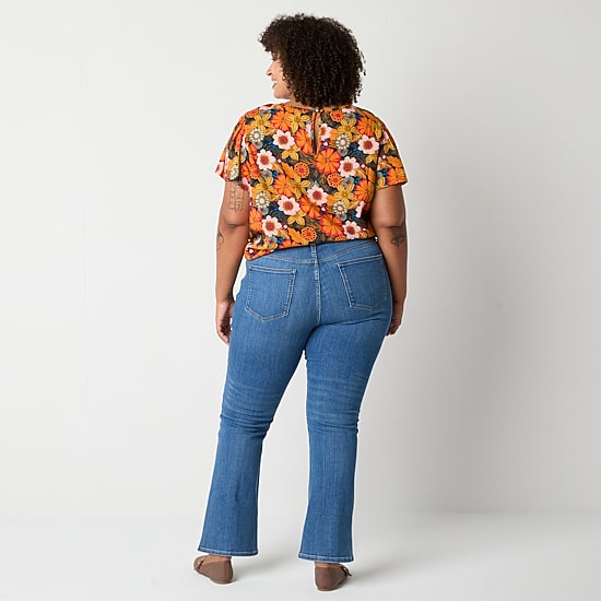 St. John's Bay Womens Plus Mid Rise Adaptive Bootcut Easy-on + Easy-off Jean