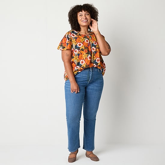 St. John's Bay Womens Plus Mid Rise Adaptive Bootcut Easy-on + Easy-off Jean